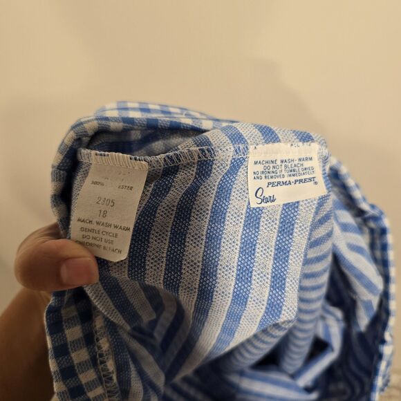 True Vintage 70s Sears Pants Womens 18 Wide Leg Blue Gingham Plaid Leisure USA - Picture 8 of 11